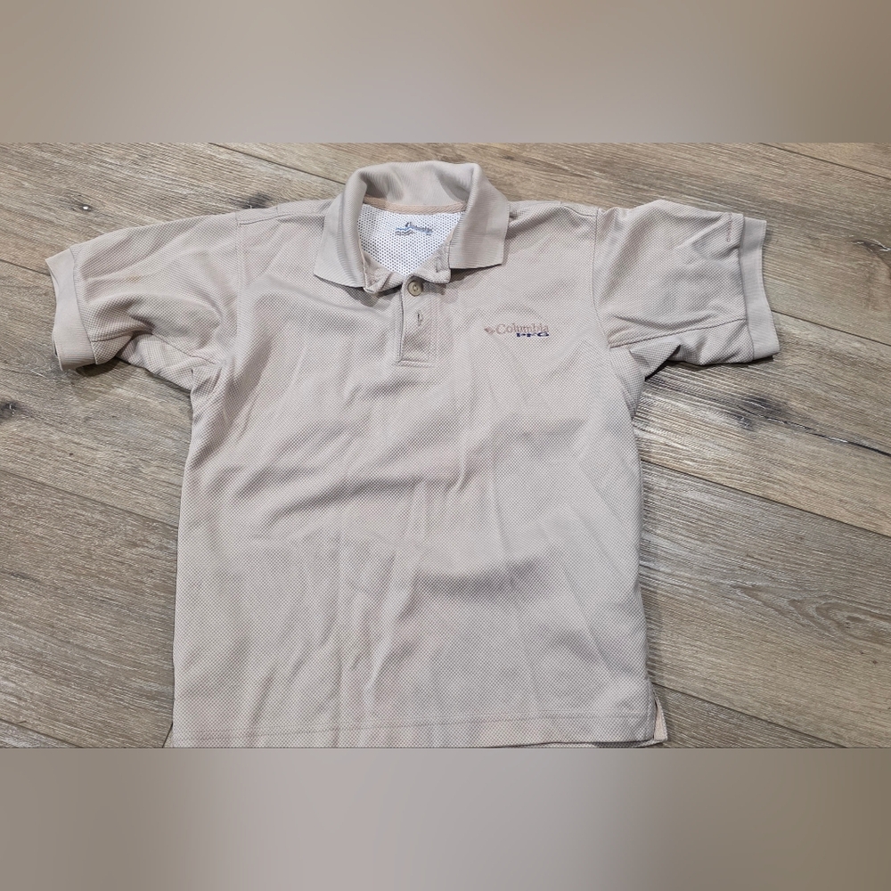 Boys Columbia Beige Polo Shirt Size Small